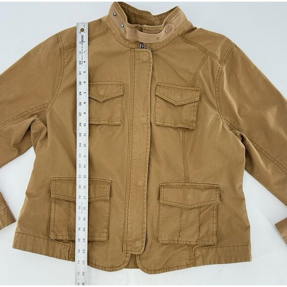 Eddie Bauer Women’s Tan Brown 100% Cotton Jacket See Measurements Preppy Biker - Picture 9 of 10
